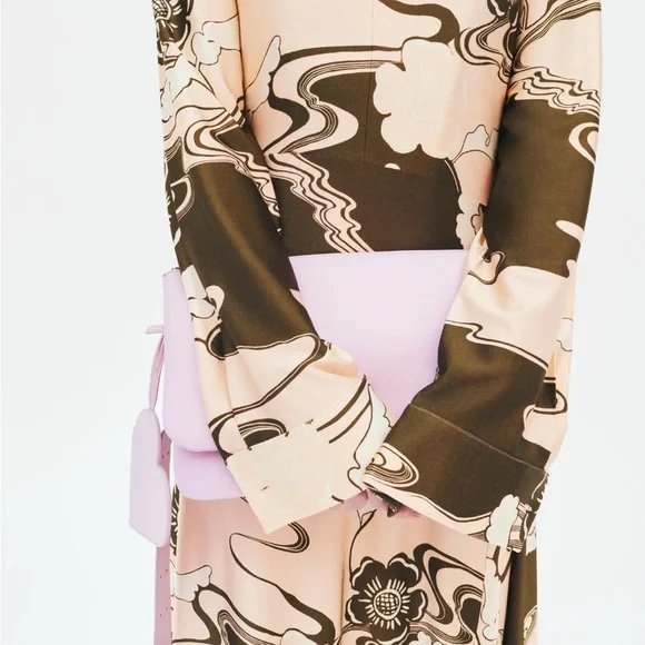 NWT Jil Sander Peony Floral Print Long Sleeve midi Dress
